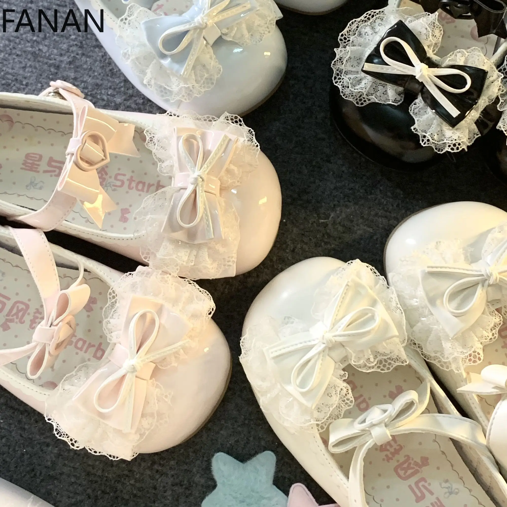 Lolita Flats Shoes Lace Bow Ballet Round Head Women's Shoe Pink Kawaii Sweet Mid Heel Pumps Breathable Princess Platform Shoes