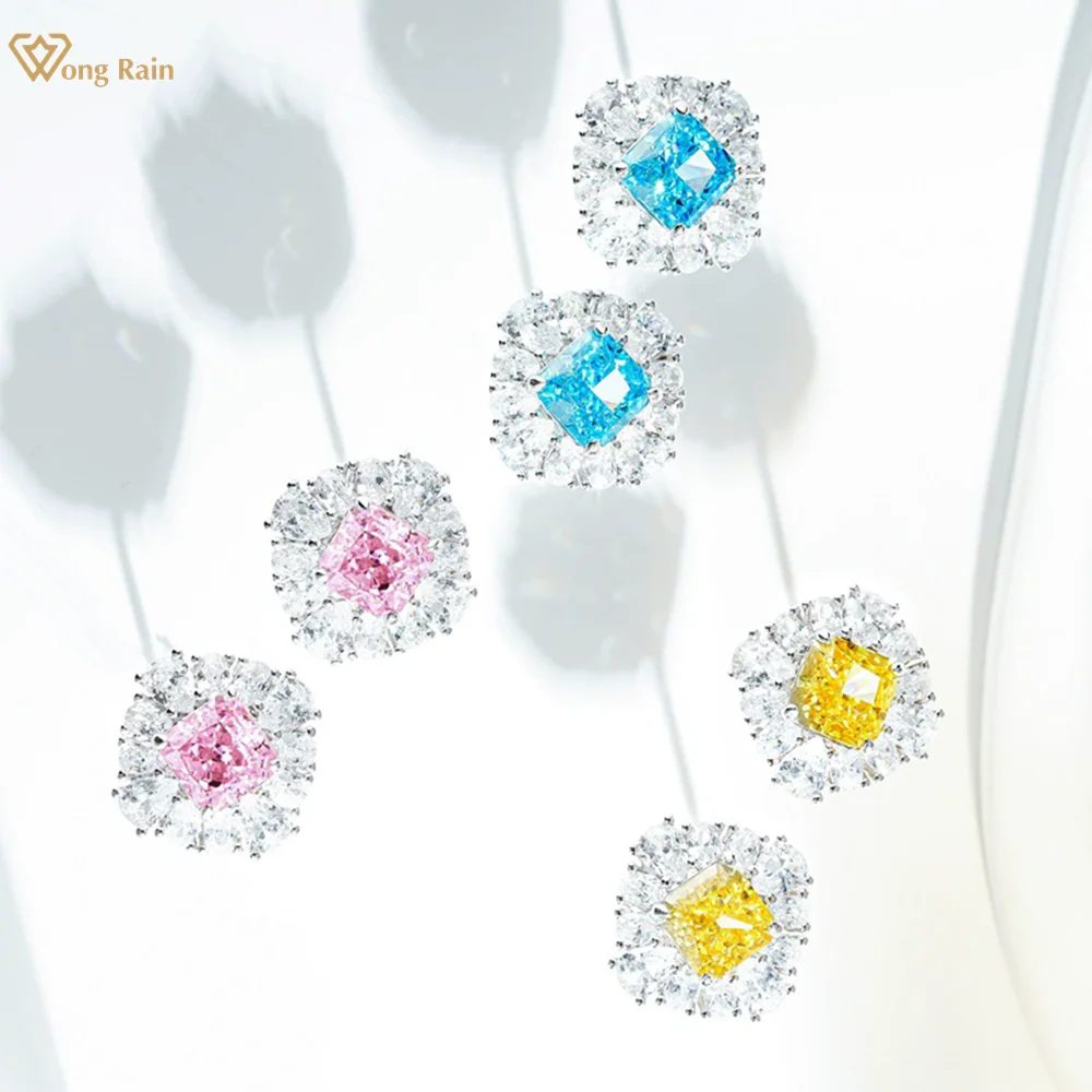 

Wong Rain 925 Sterling Silver Lab Sapphire Citrine Aquamarine High Carbon Diamond Gems Ear Studs Earrings Fine Jewelry Wholesale