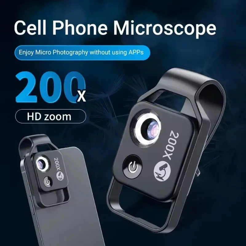 High Magnification 200X Microscope Lens with CPL and LED Lighting Portable Pocket Lens for iPhone XS Samsung and All Smartphones