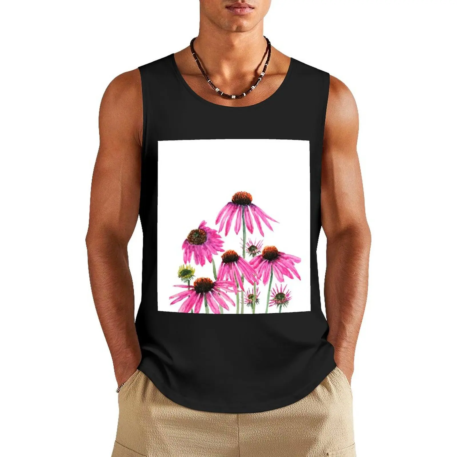 

hand painted pink purple coneflower watercolor Tank Top sports vest mens gym clothes