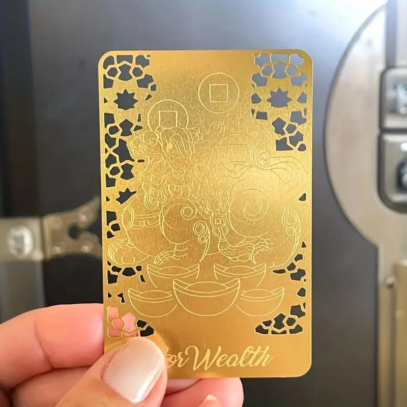 تعويذة الثروة فنغشوي بطاقة ذهبية تميمة الازدهار الصينية مع Pixiu جذب حماية الثروة فنغ شوي ديكور المنزل/المكتب