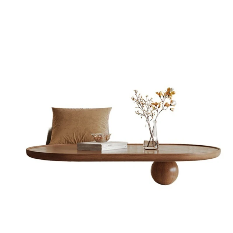 

Medieval style movable coffee table Cream wind wabi sabi creative Internet celebrity oval tea table retro home cart side table