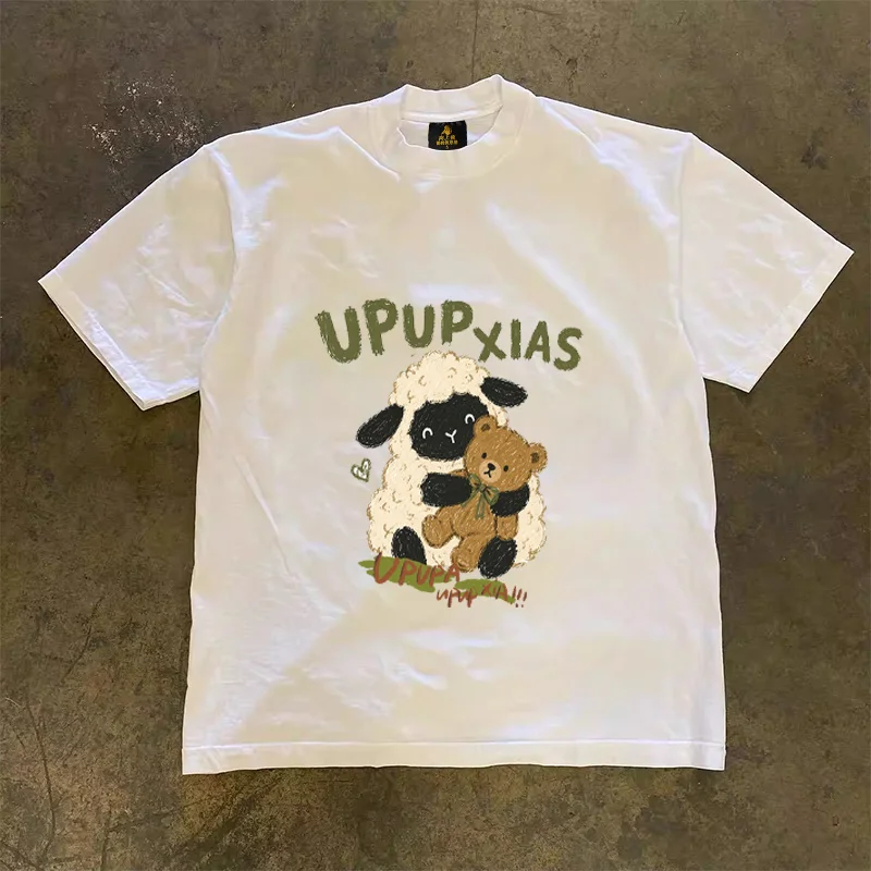 Loose Fit Cotton T-Shirt Unisex Short Sleeve Double Thread UPUPXIA Hero Print Sweat Absorbent round Neck Casual Summer Top