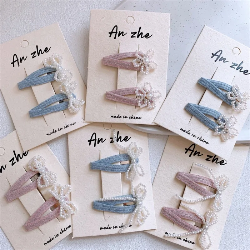 Pearl Bow Hair Clips for Sweet Girls Beaded Flower Design Cute No Damage Teen Daily Hair Pins Korean Style Fashion Accessories