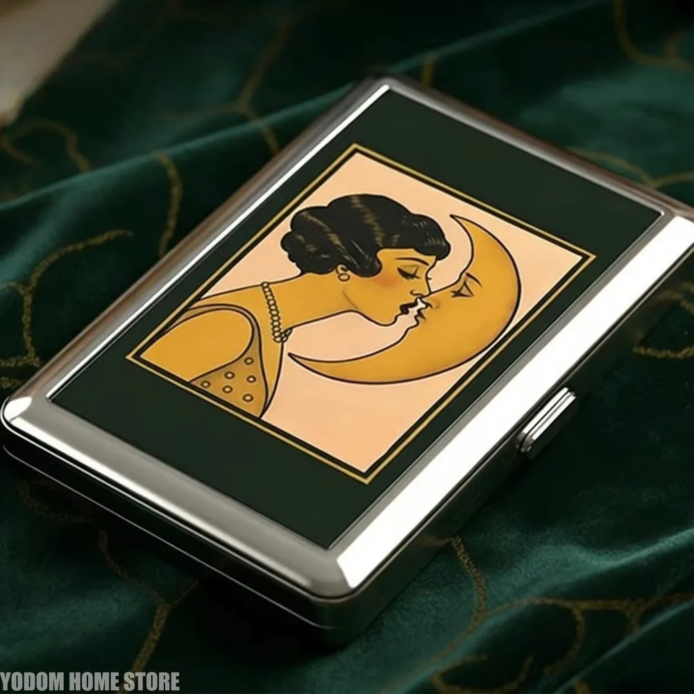 Vintage Art Deco Metal Cigarette Case Slim Blunt Wallet Multi‑Purpose Card Cash Storage for Men Women Portable Smoking Accessory