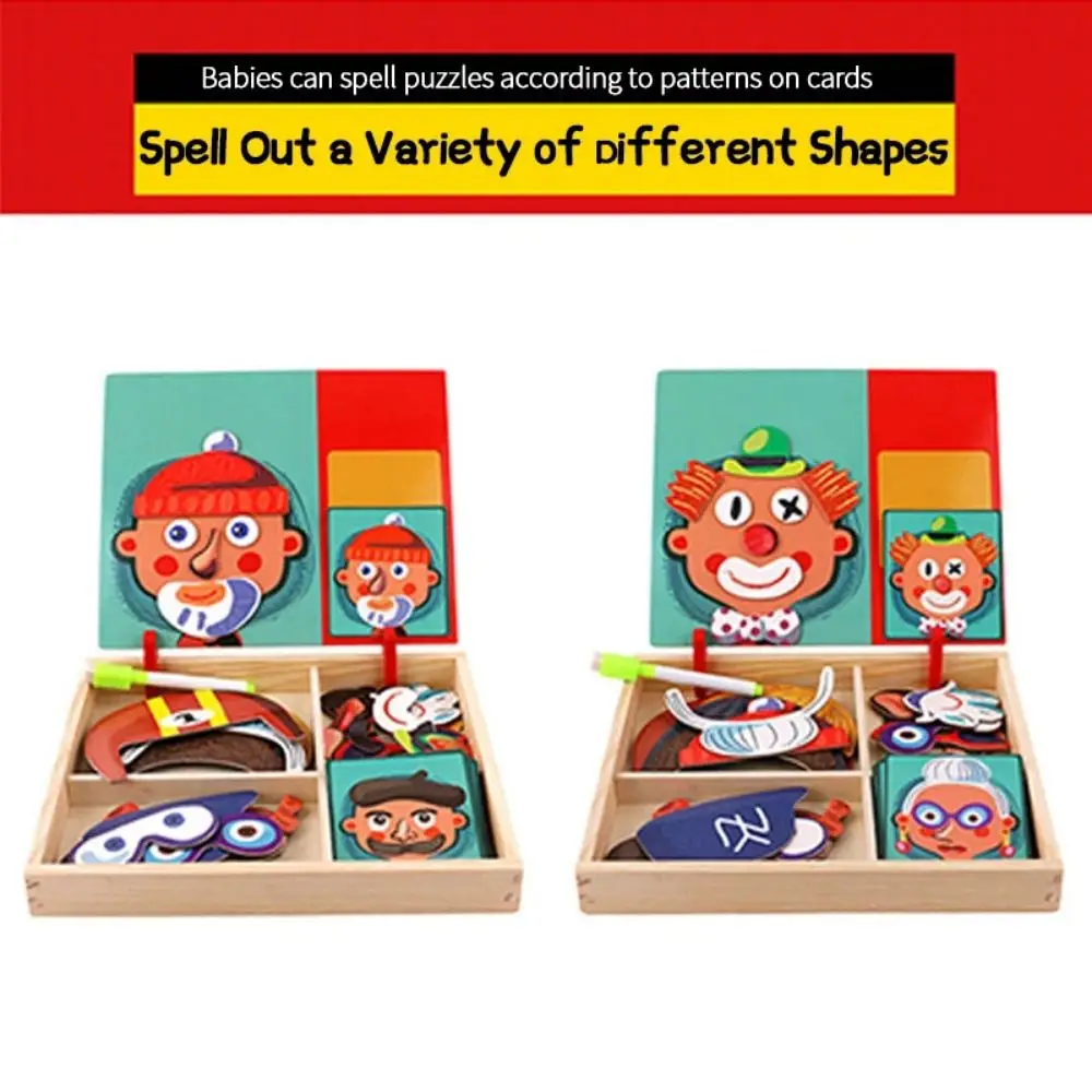 Creative Wood Magnetic 3D Puzzles Reusable with Lid Magnetic Stickers Educational Blackboard Drawing Whiteboard Children Gift