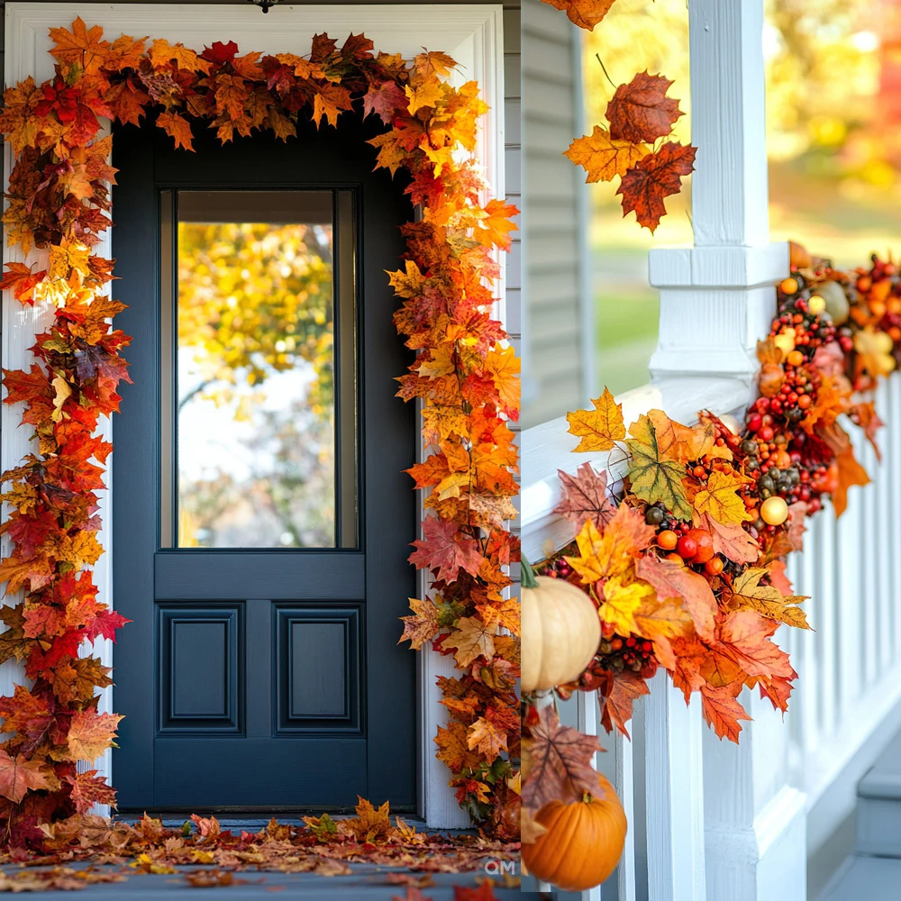 Thanksgiving Decorations Fall Maple Vine Garland Artificial Autumn Fall Foliage Garland Wedding Fireplace Decor Halloween Party - view 2