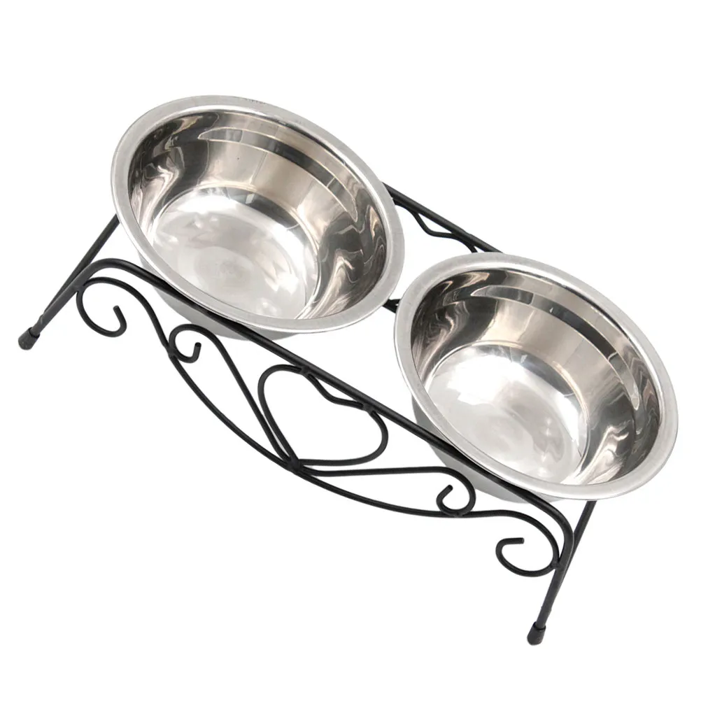 1Set Stainless Steel Pet Feeder Bowl Raised Design with Iron Stand for Dogs Cats Promotes Better Digestion Posture Support