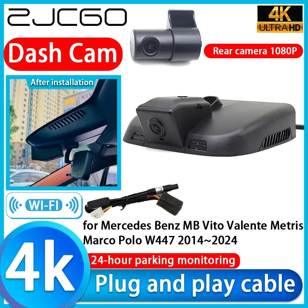 ZJCGO Video Recorder 4K UHD Plug and Play Car DVR Dash Cam for Mercedes Benz MB Vito Valente Metris Marco Polo W447 2014~2024