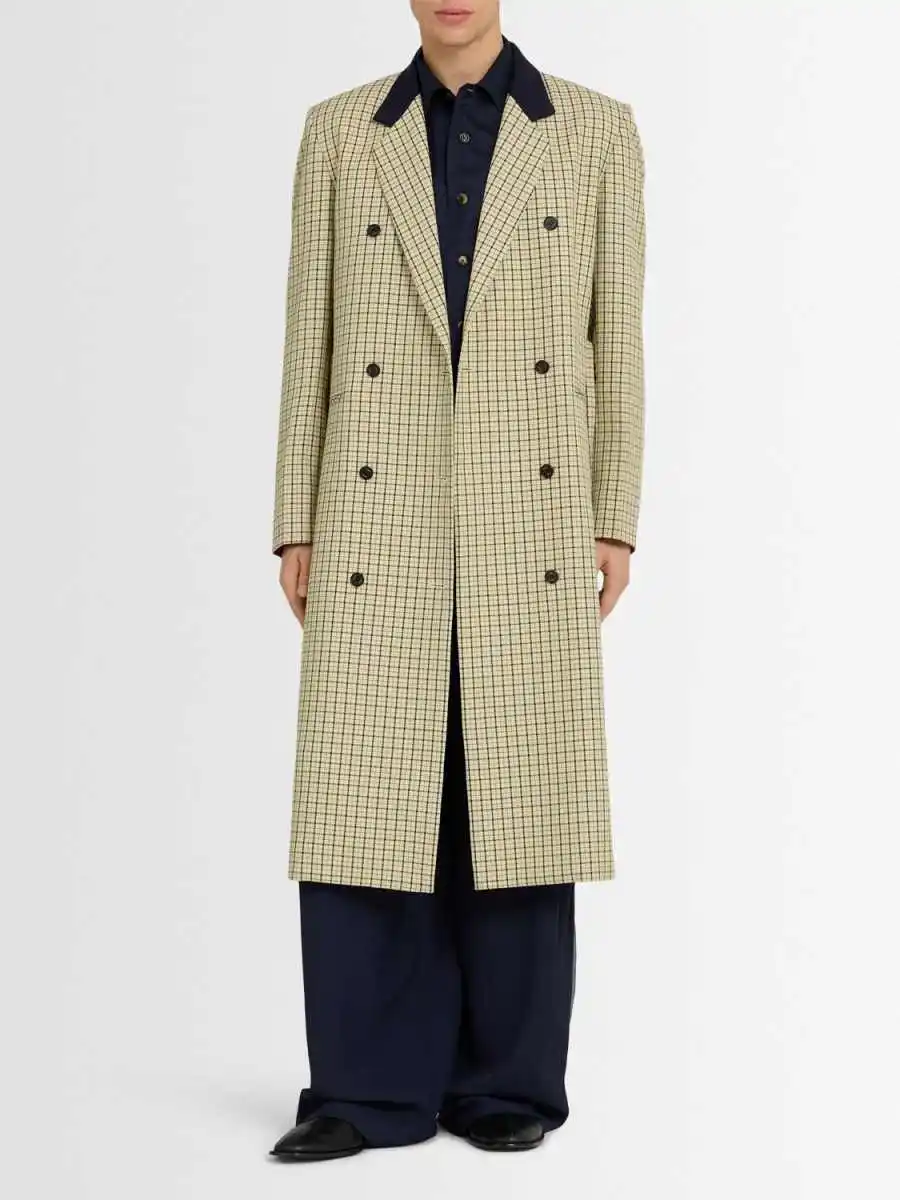 ربيع الخريف جديد الرجال شبكة معطف طويل 1 قطعة مزدوجة الصدر الشق التلبيب معطف تخفيف الأعمال الخاصة مخصص #2