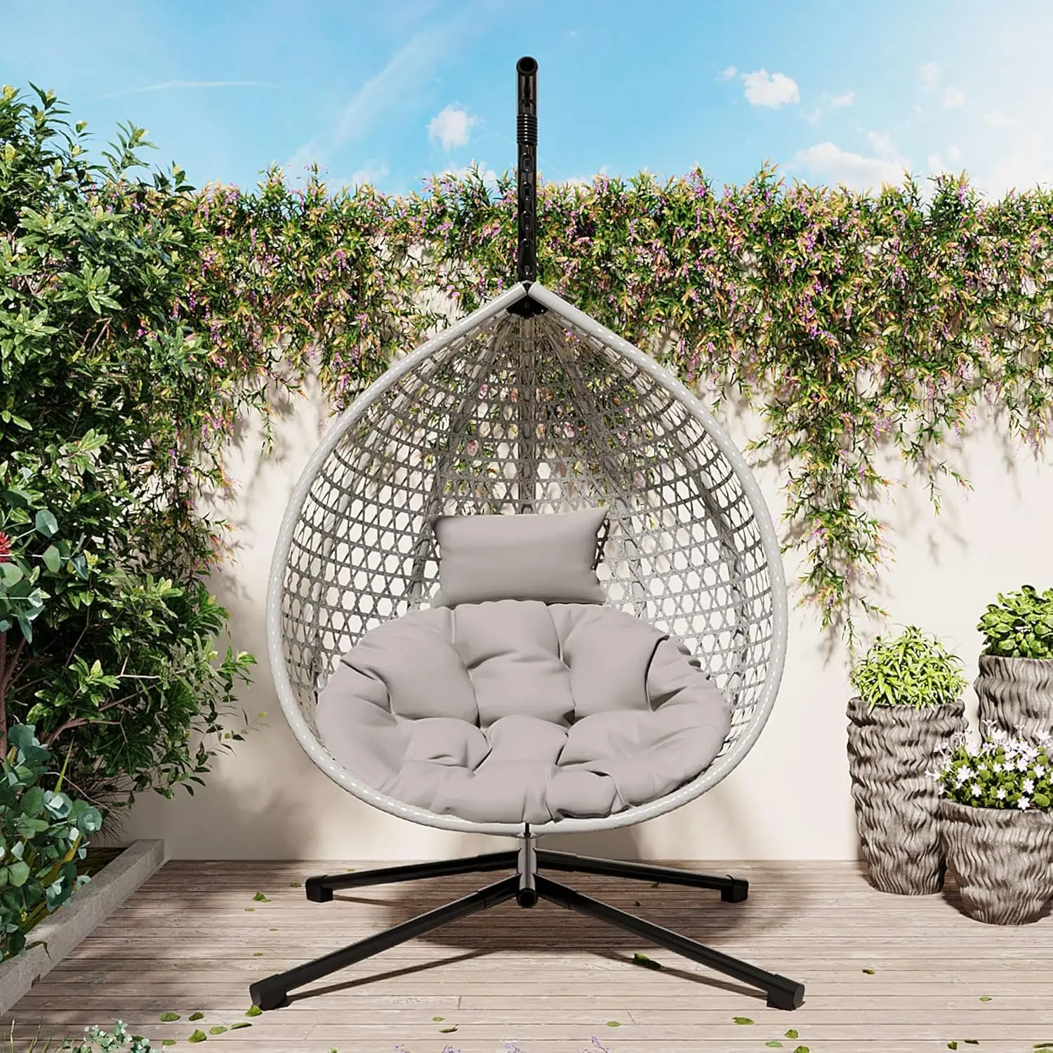 

Egg Hanging Chair with Stand, Indoor/Outdoor Swinging Wicker Hammock Chair for Patio, Garden, or Living Room