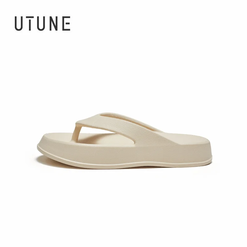 UTUNE 47CM Lightweight EVA Flip Flops for Men and Women Comfortable Home Slippers White Easy to Clean Stylish Beach Sandals