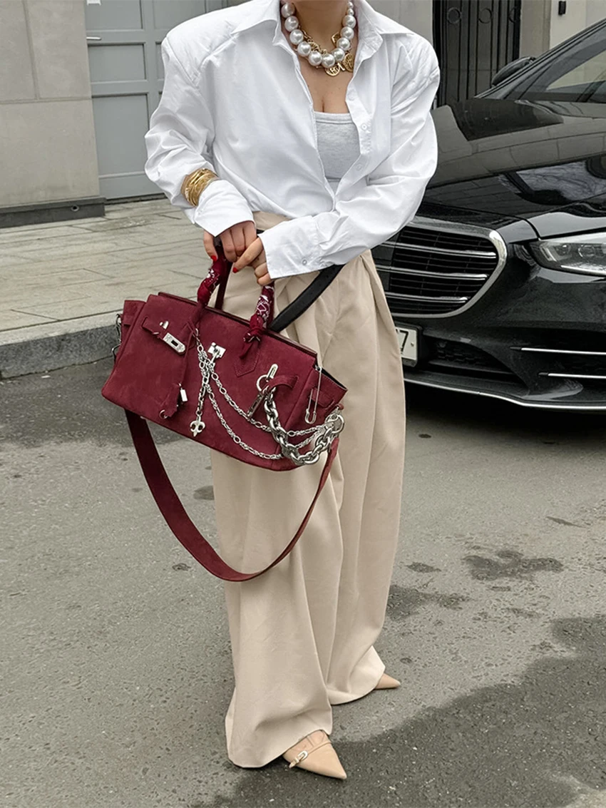 WXOY Damen-Hose, Beige, Übergröße, weites Bein, hohe Taille, plissiert, lockere Passform, elegante Freizeithose, Büro, Alltag, Stadt, Pendelkleidung