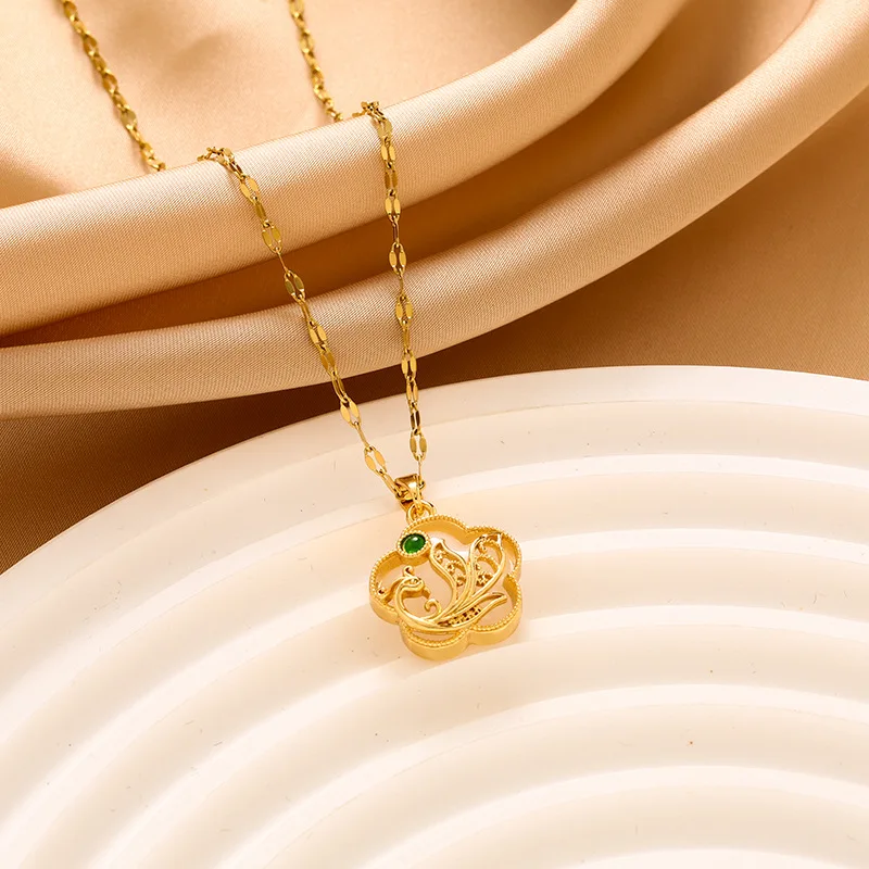 

Феникс в этническом стиле, инкрустированный кулоном из листовой травы, изысканное темпераментное ожерелье на ключицу для девочек