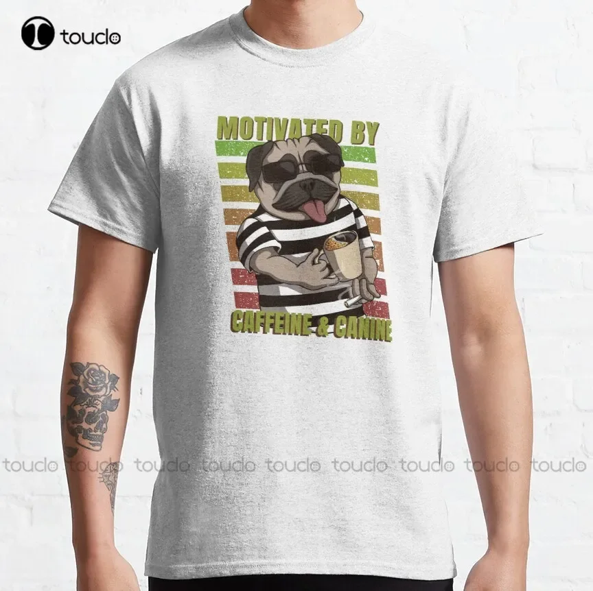 Motivated By Caffeine And Canine | Vintage Design Classic T-Shirt Fall Shirts Women Tee T Shirts Breathable Cotton Hip Hop Tee