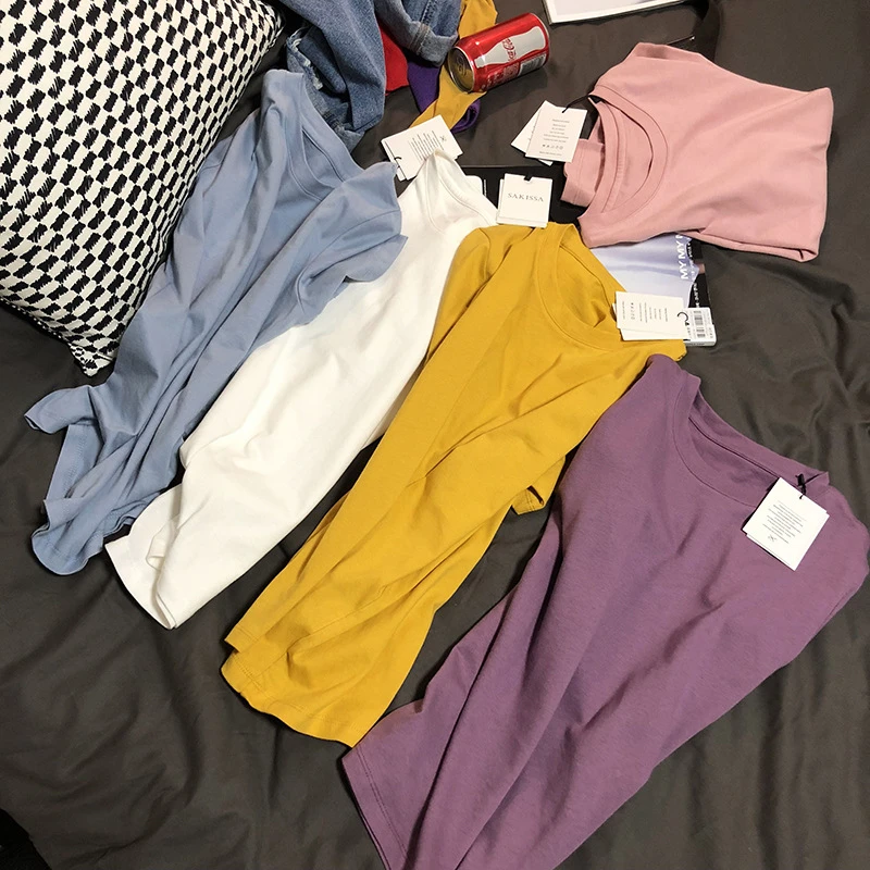 Плюс размер Интернет знаменитости футболка с короткими рукавами женская летняя корейский стиль Harajuku студенческие свободные универсальные топы с половиной рукавов