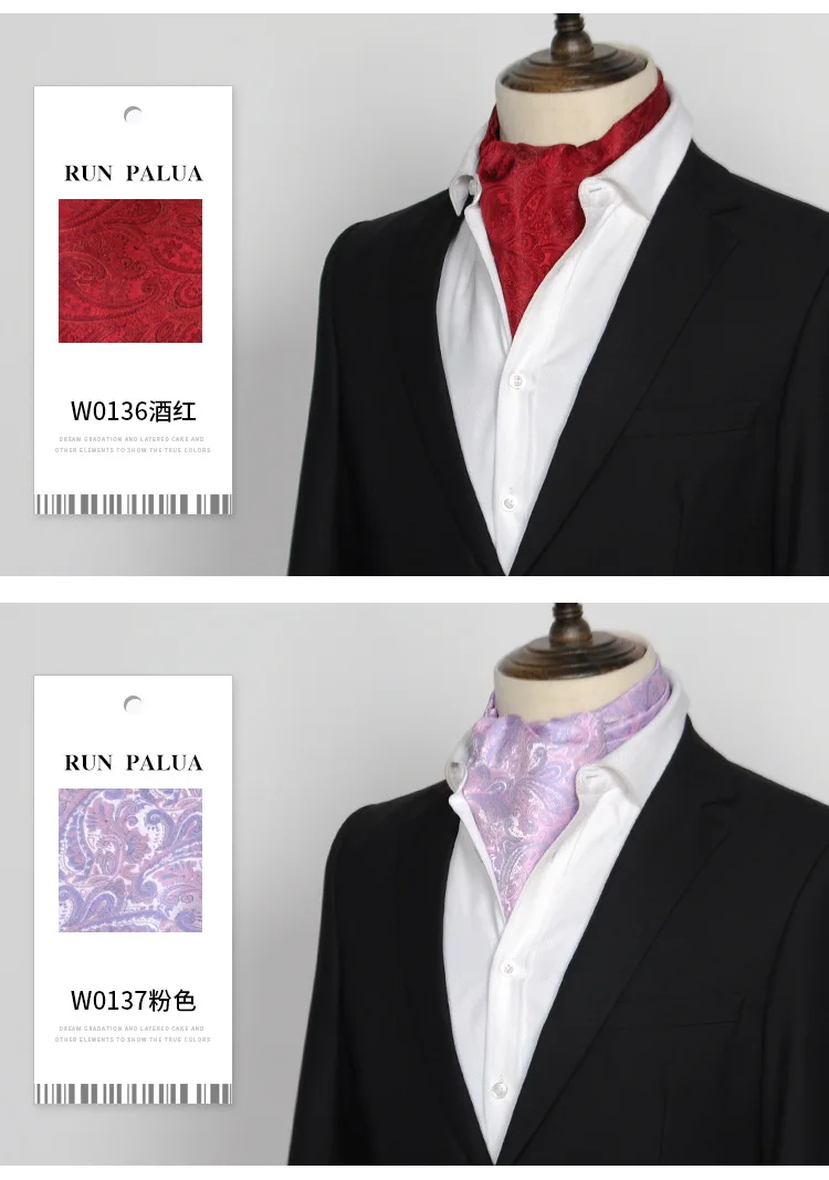 Herren Vintage Polka Dot Hochzeits-Krawatte Ascot Scrunch Selbstbindende Britischer Stil Gentleman Polyester Paisley Retro Krawatte Luxus – Detail 9