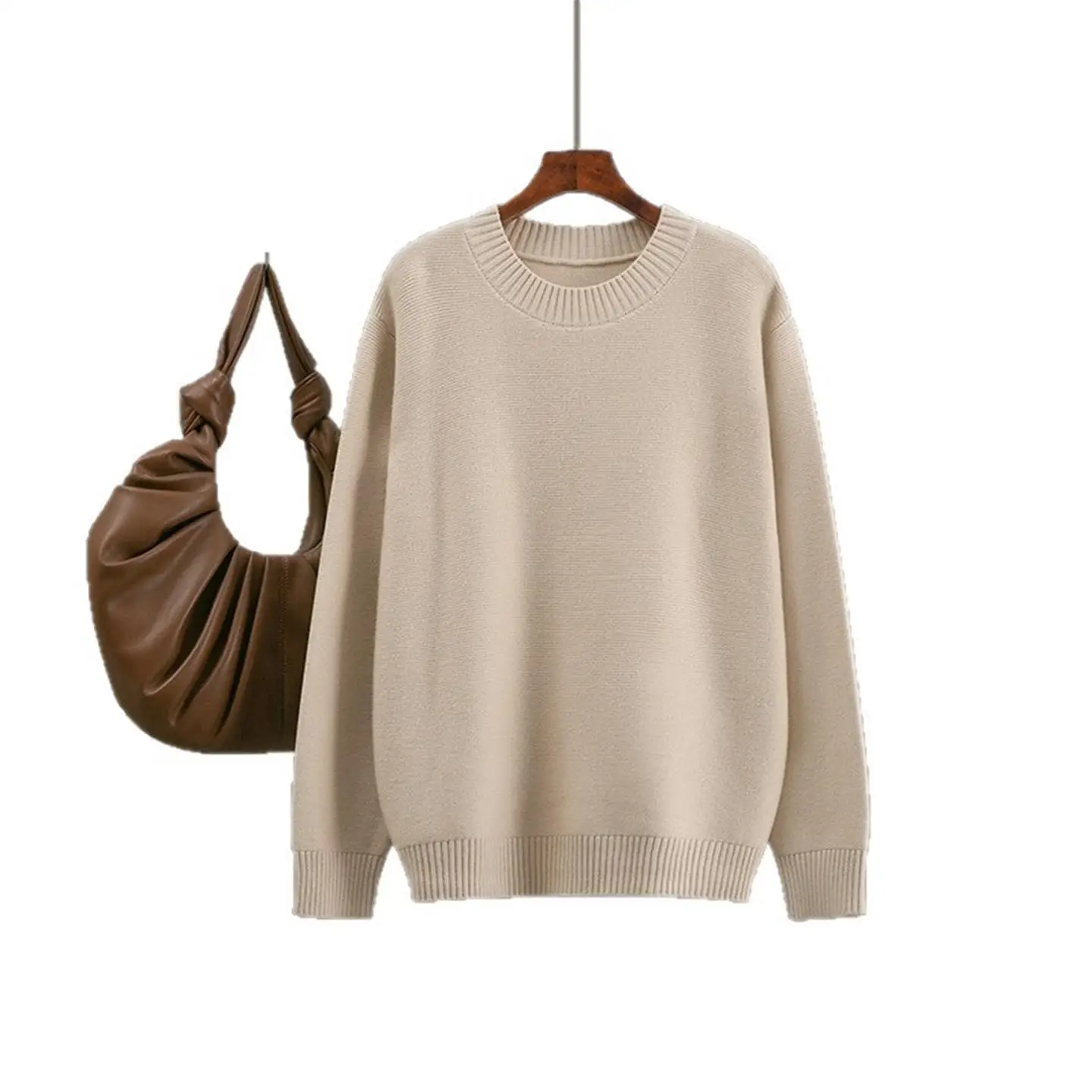 بلوزة فضفاضة محبوكة مستديرة للنساء للخريف والشتاء متعددة الاستخدامات ومريحة وقابلة للتنفس ومتوسطة الوزن وطويلة Sve #5