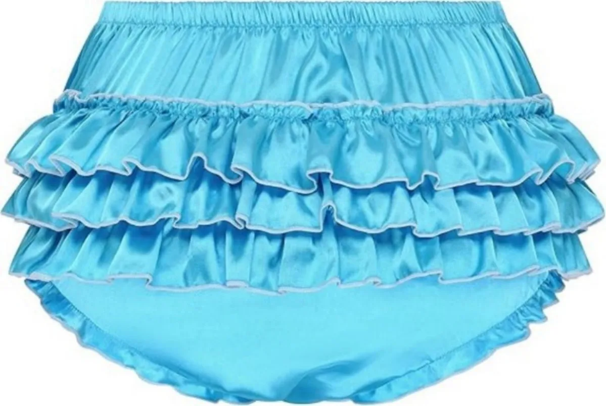 Satini Frilly Sissy blue bowknot French maid cosplay lingerie with ruffled edges, silky satin lingerie,customized