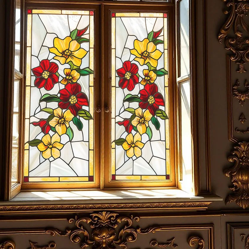 

European Style Retro Glass Film,Electrostatic Frosting,Adhesive Free Art Painting,Privacy Protection, Window Film, Stained Glass