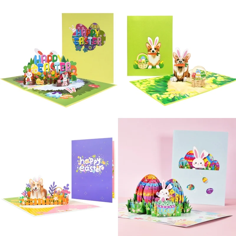 

2Pcs Easter Greeting Card With Envelope Handmade 3D Holiday Blessing Card Rabbit Bunny Easter Egg Pop Up Card Happy Easter Gift