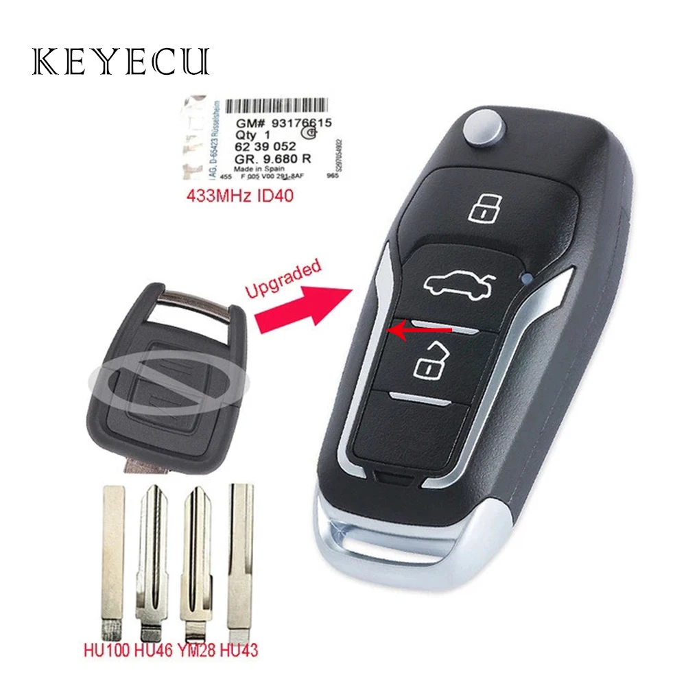 

Keyecu Upgraded Flip Remote Car Key Fob 3 Button 433MHz ID40 Chip for Opel Astra G / Zafira B 1998-2004 6239052