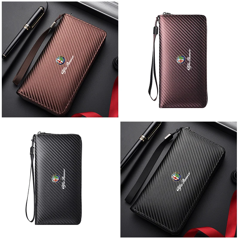 Men Business Long Wallet Carbon Fibre Coin Purse Key Holder Bank Card Bag For Alfa Romeo Giulietta GT Mito Brera Giulia Stelvio