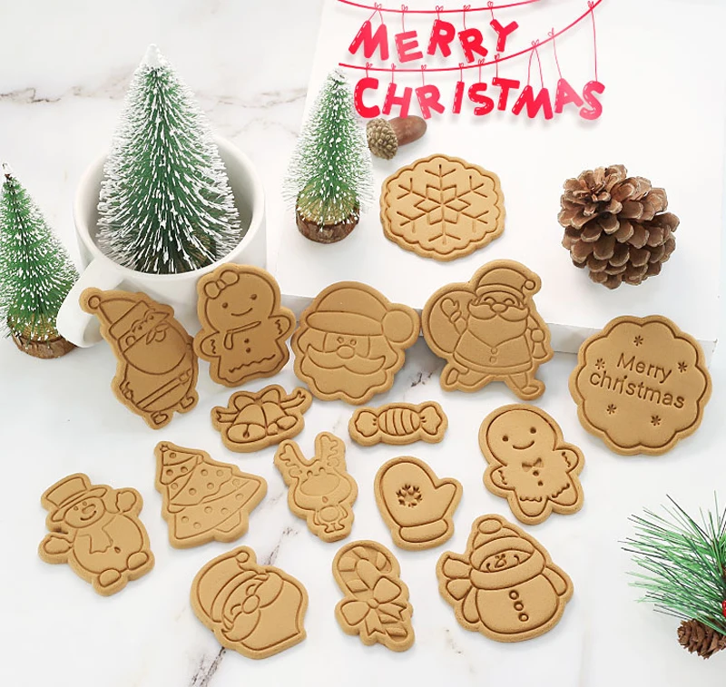 Christmas Snowman Crutch Cookie Cutter Plastic Biscuit Cut Mold Baking Fruit Cake Embossing Printing Die