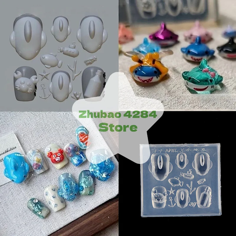 

Силиконовая форма для дизайна ногтей с маленькой акулой и крабом, дизайн бутылок для дрейфа для маникюра, модная форма для дизайна ногтей