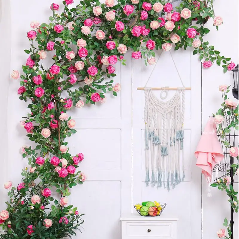 250CM Artificial Rose Flowers For Wedding Home Room Decoration Spring Autumn Garden Arch Christmas Rattan DIY Fake Plants Vine