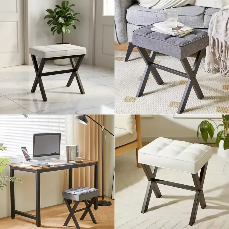 for Modern Faux Leather Footstool with Upholstered Seat and Foot Pedals  Living Room Furniture Eco Friendly and Durable