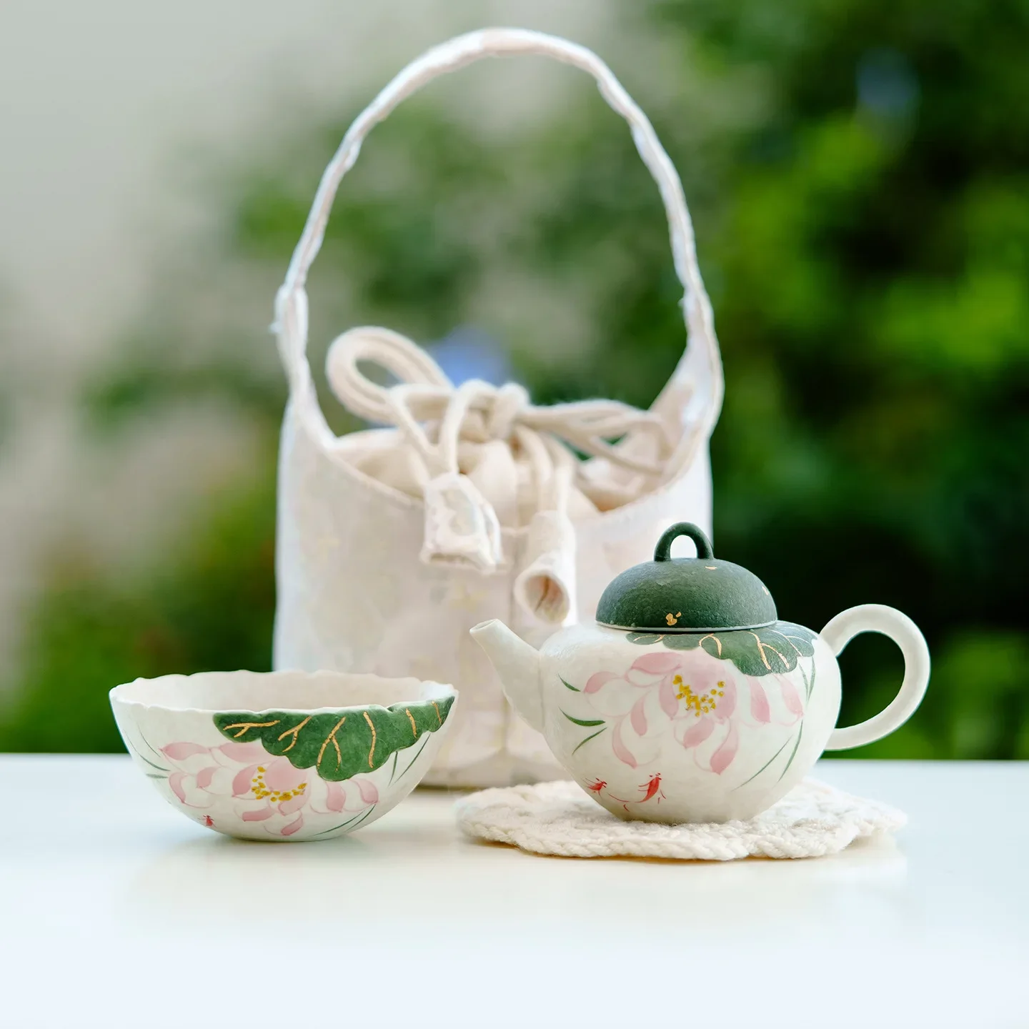 Rock Mine White Ceramic Hand-painted Travel Tea Set One Person Drinking Teapot Tea Cup Set Outdoor Camping Portable Express Cup