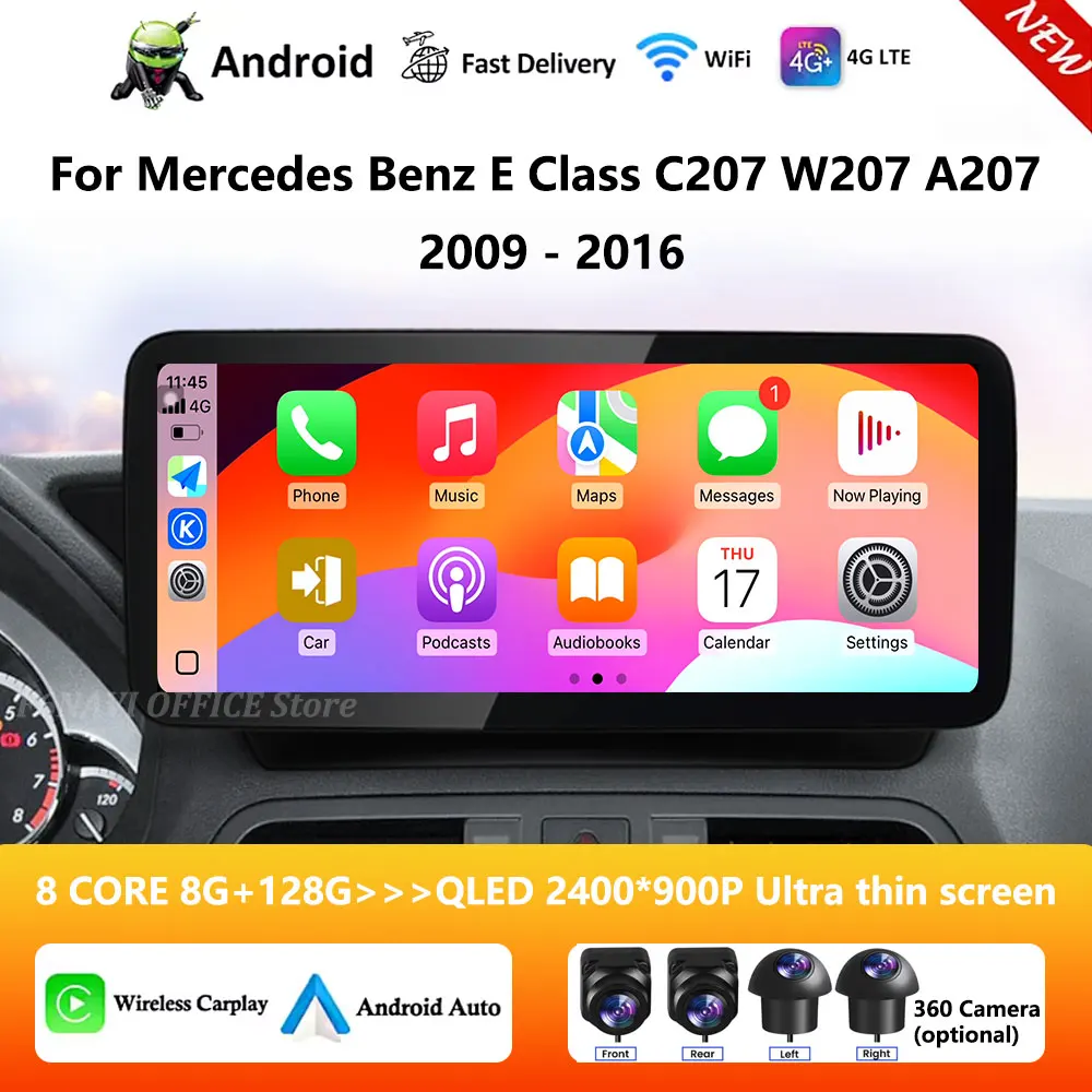 Android 16 Stereo GPS 4G For Mercedes Benz E Class C207 W207 A207 2009 - 2016 Wireless Carplay Car Radio Multimedia Player WiFi