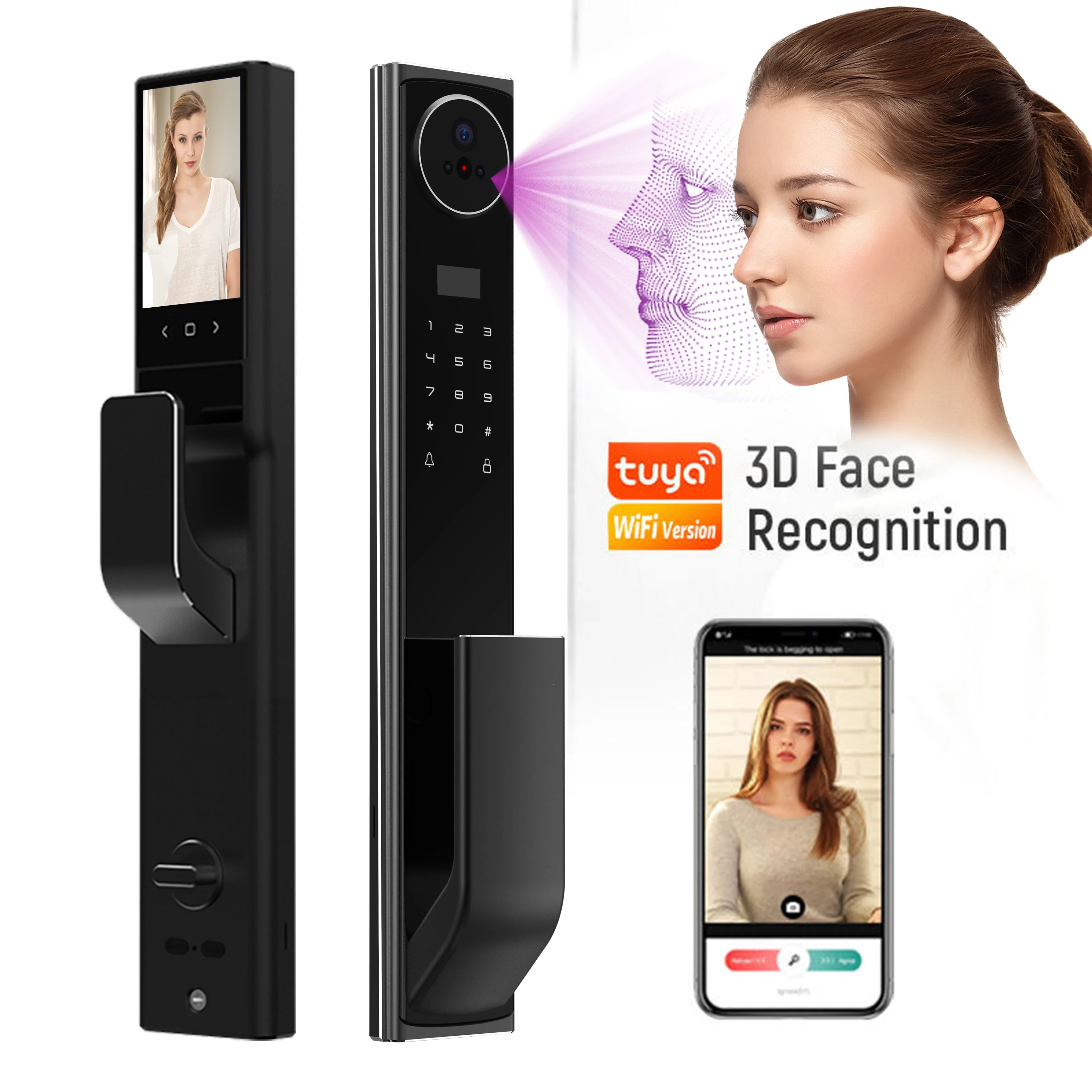 

Tuya TTlock APP 3D Face Recognition Security Deadbolt Door Lock Wifi Fingerprint Digital Door Lock With Camera