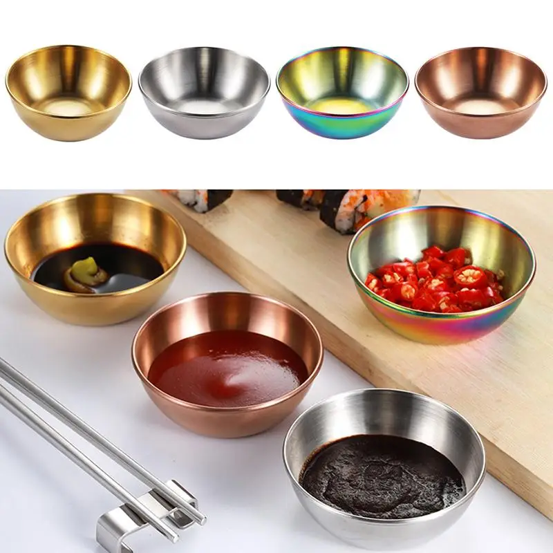 1pcs Stainless Steel Golden Sauce Dishes Appetizer Seasoning Serving Dishes Sets Tray Spice Plates Kitchen Tableware