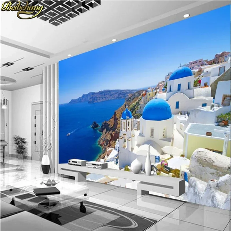 custom TV background wallpaper for walls 3d themed bar restaurant Cafe personalized wall paper mural Greece Aegean 3D Stickers