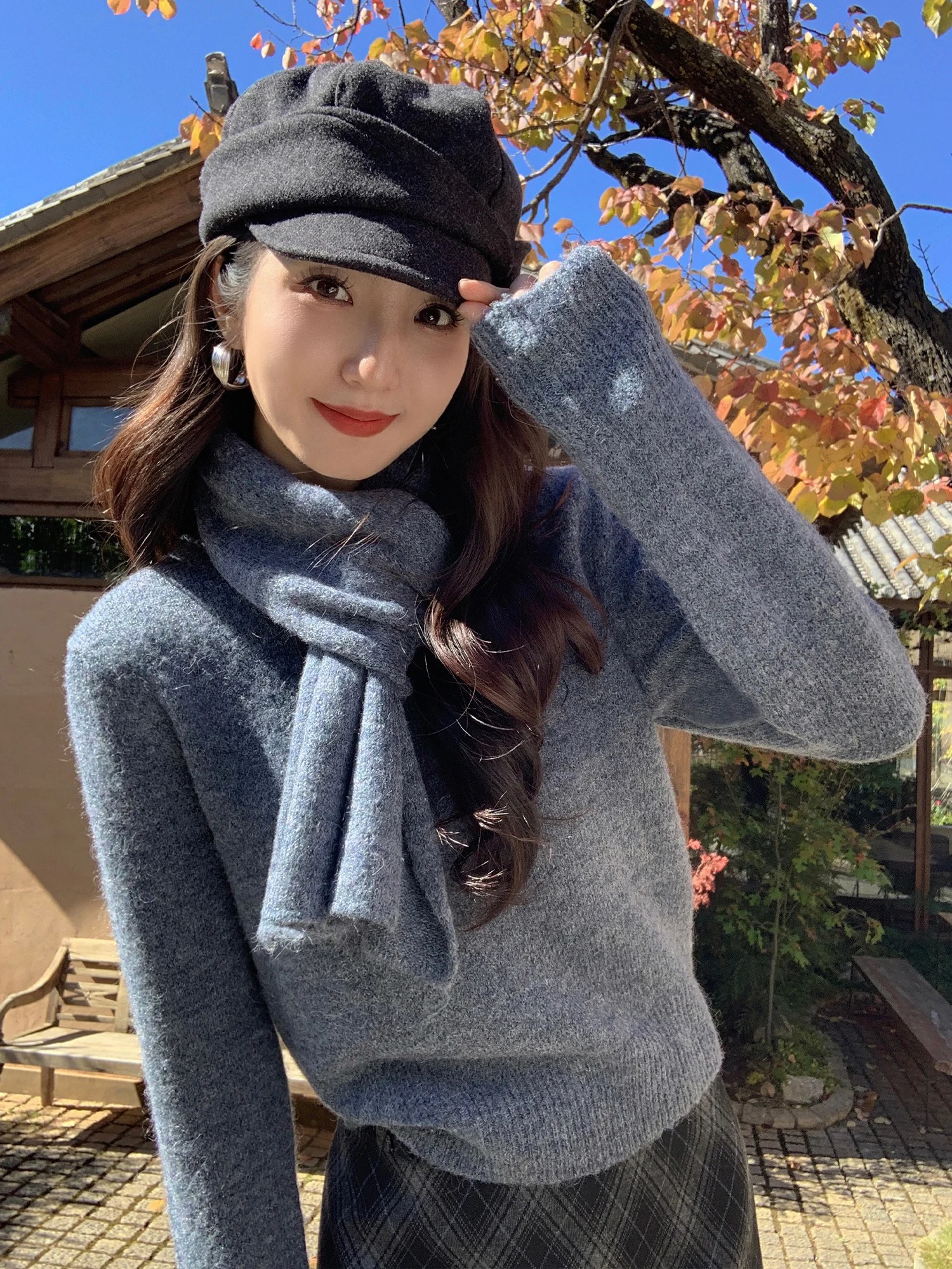 

Mulvan Women's Oversized Sweater with Built-In Scarf Cozy Feel round Ne Pullover Long Sve Warm Casual Sle Knitted Top