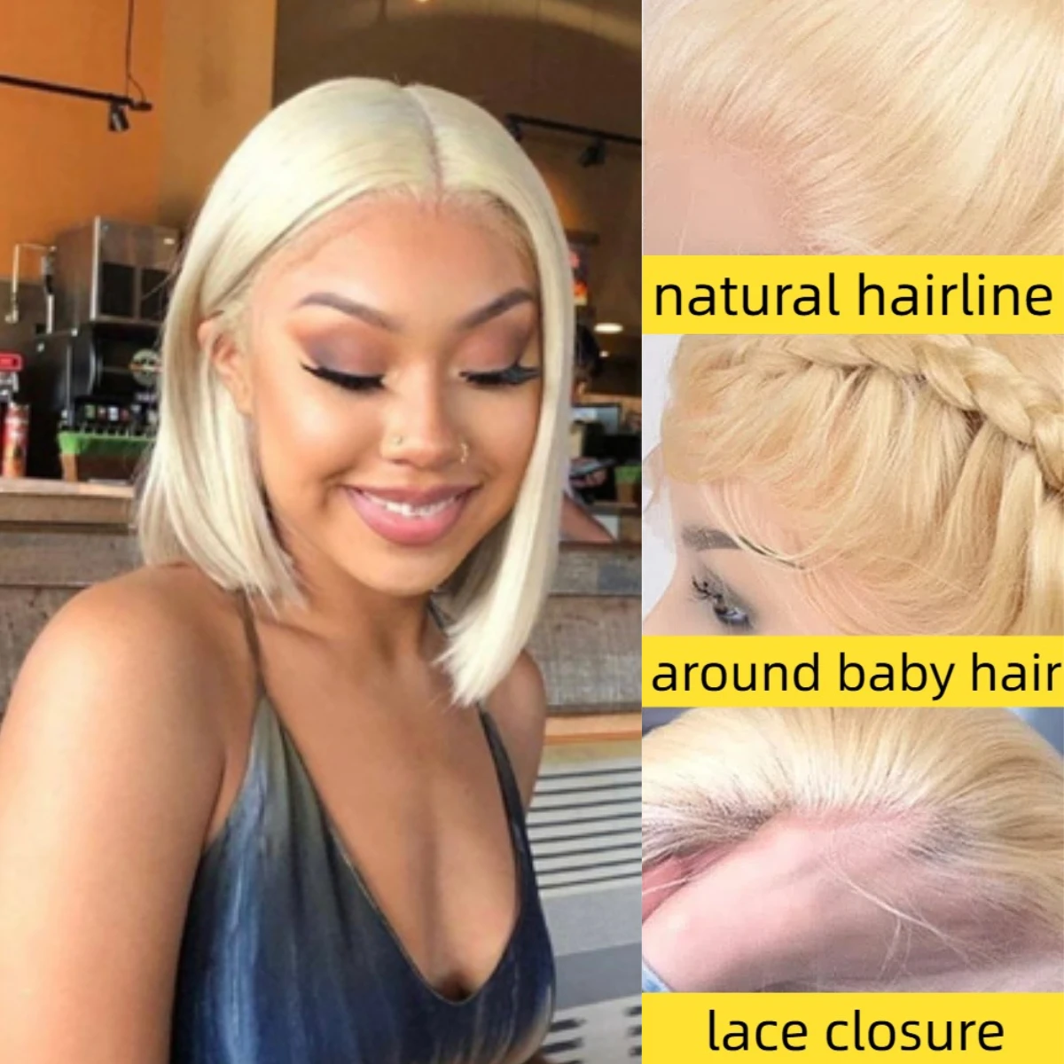 شقراء بوب قصيرة شعر طبيعي مفرود 200% الكثافة 613 بوب شعر مستعار شعر الإنسان 10 بوصة 613 13x4 Hd الدانتيل شعر مستعار أمامي قبل قطعها مع