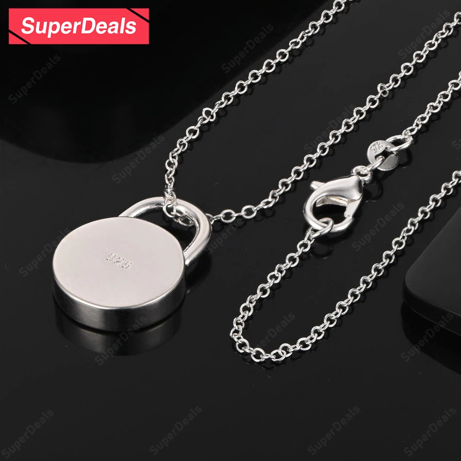 

SuperDeals 925 Sterling Silver Round Lock Pendant Necklace O Chain Women Birthday Party Fashion Trend Jewelry 16-30 Inch Chain