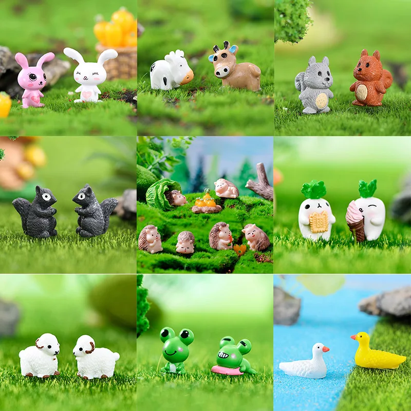 Fairy Garden Miniature Landscape Tiny Squirrel Turtle Giraffe Animal Figurines Small Moss Decor Dollhouse Accessories Sets Toys