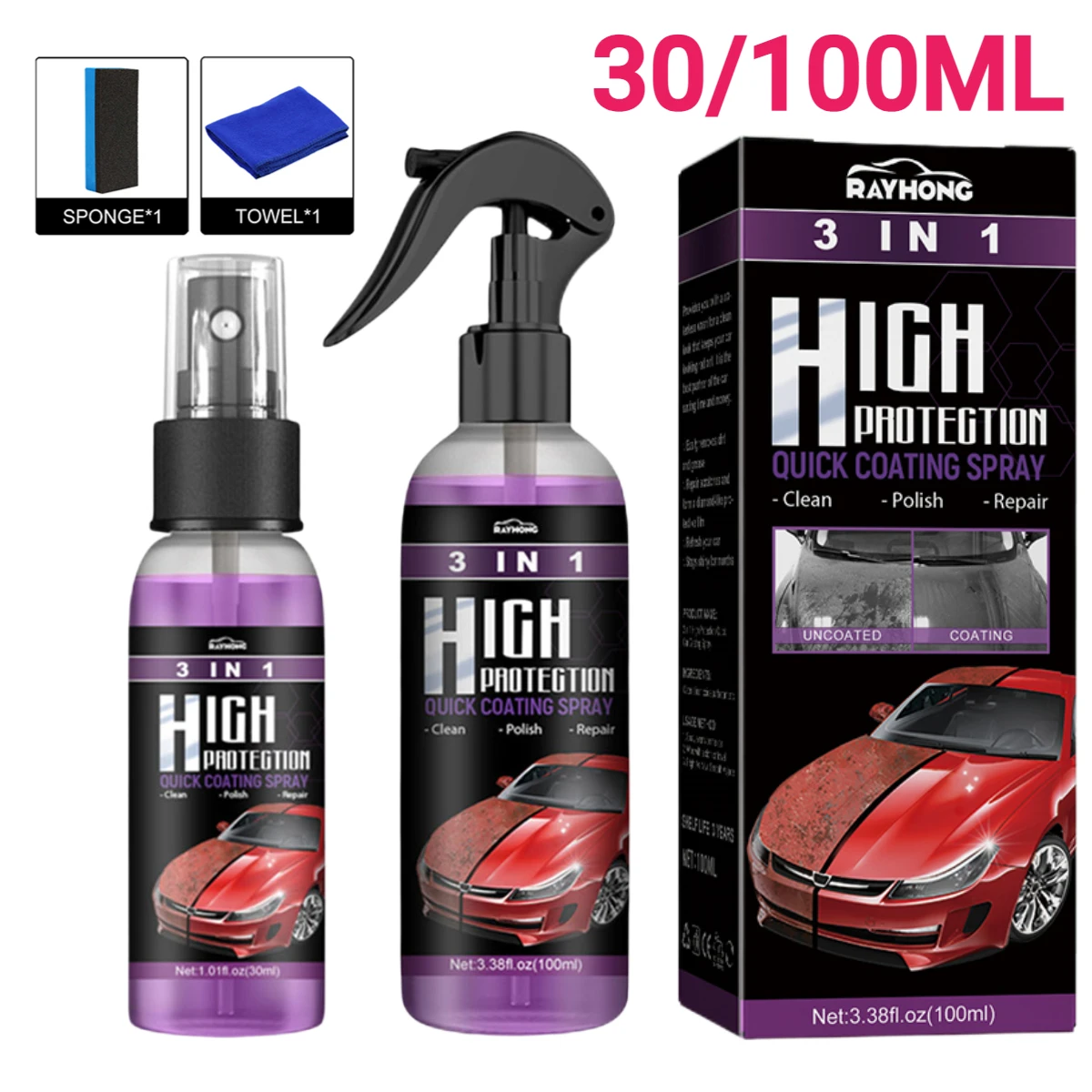 3In1 Ceramic Coating Spray High Protection Car Shield Coating Car Paint Repair Car Exterior Restorer Ceramic Spray Coating