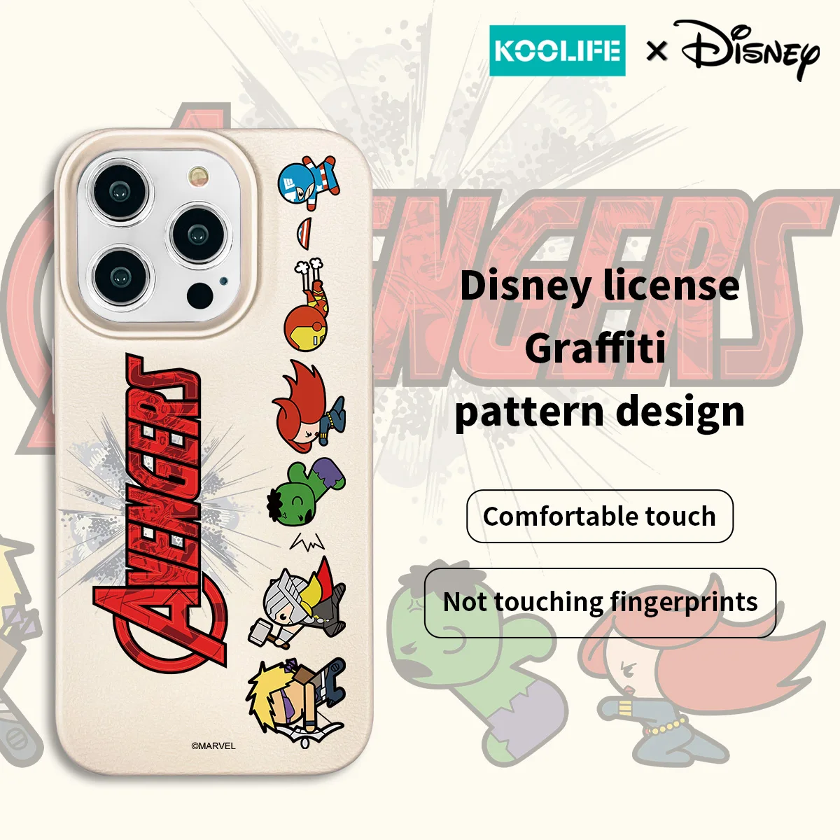 Koolife Avengers Disney Genuine Authorized Soft Tpu Leather Phone Case Anti-Fall Protection for iPhone 11 12 13 14 15 16 Pro Max