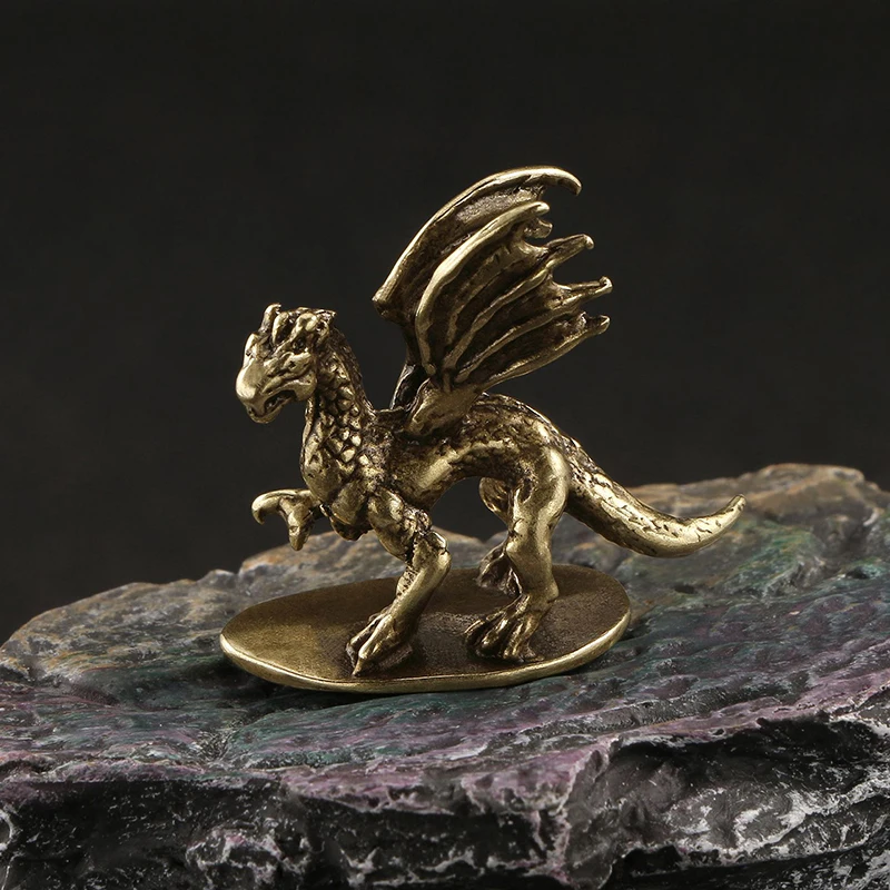 Mythical Beast Figurines Retro Home Feng Shui Decoration Solid Copper Warcraft Pterosaur Dragon Small Statue Desktop Ornament
