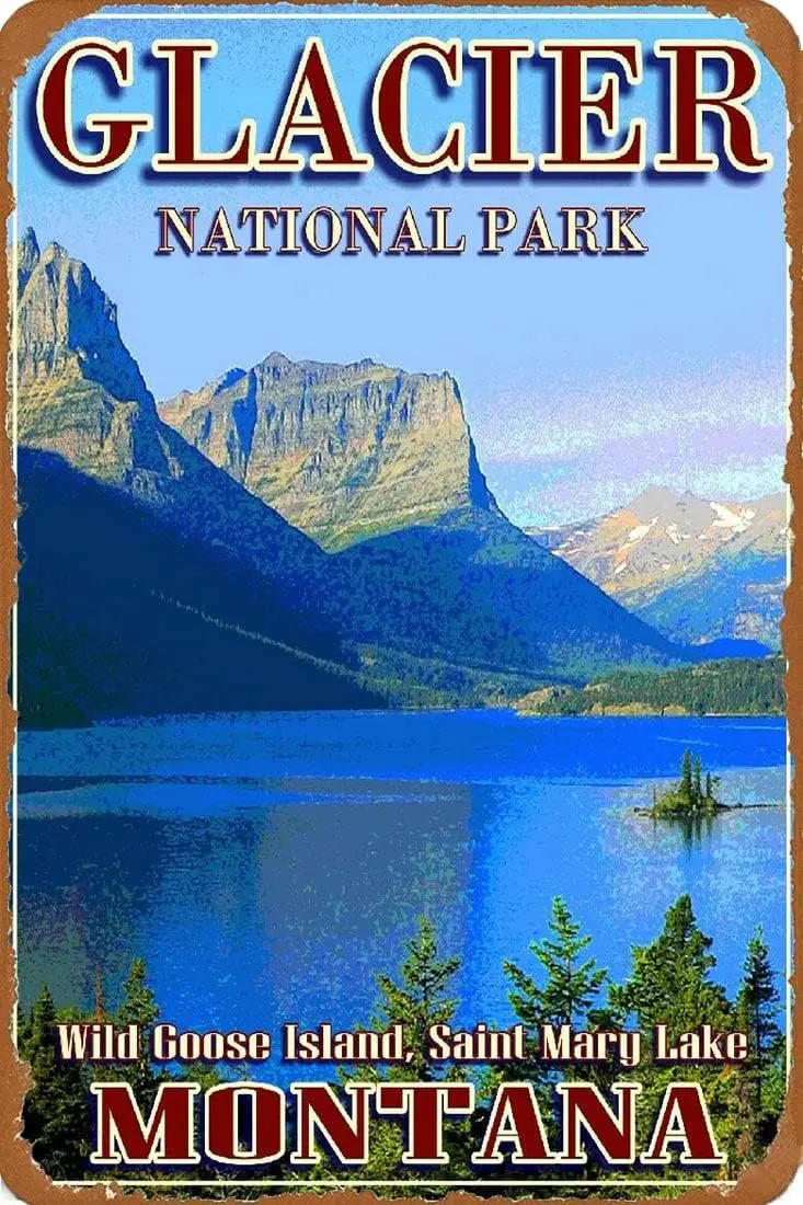 Tin Sign Glacier National Park Montana United States Travel Advertisement Print Retro Wall Metal Poster 12X16Inch