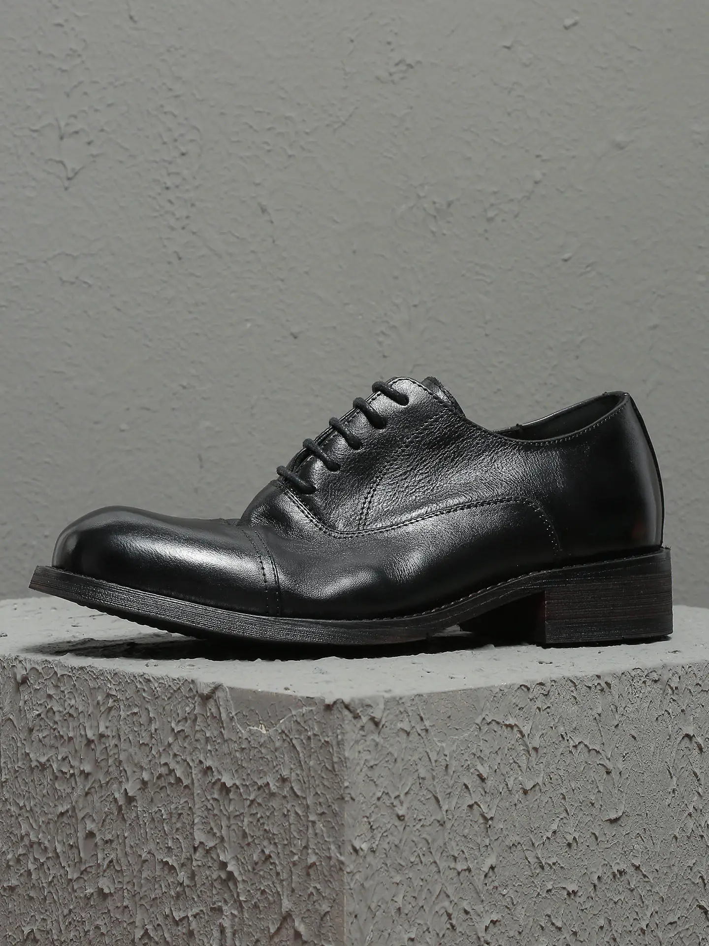 Washed genuine leather men's 8cm height increasing retro British style rubbing pleated derby shoes, wedding groom's shoes