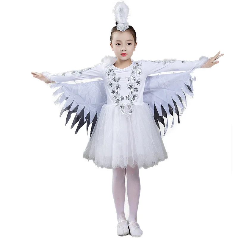 

Children lark animal costumes girl dove bird small lotus elegant wings peacock dance performance costumes dance costumes