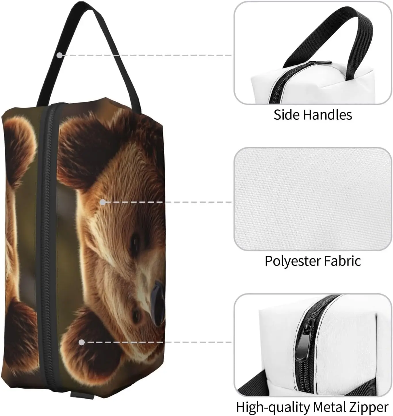 Borsa da toilette da viaggio per donna Borsa da trucco in pelle da uomo Grande organizer da viaggio portatile Borsa per cosmetici Grizzly Bear