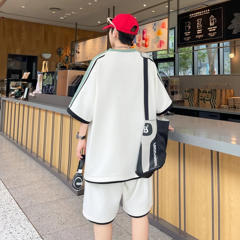 2024 New Men Clothing Men's Casual Sports Suit Shorts Sleeves Summer Style Cool Matching Shorts Korean Style Short Sleeve Tops