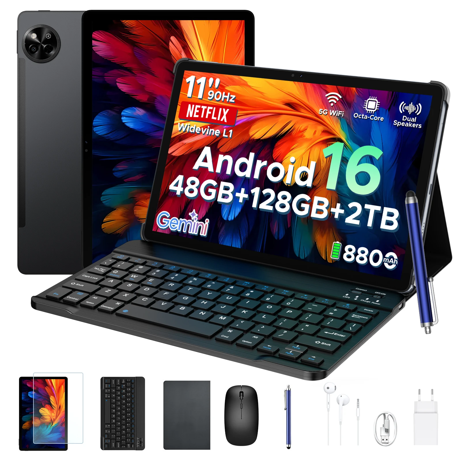 POCKAM P11 2-in-1 Tablet PC Android 16 11″ 90Hz Display Gemini Ai 48GB RAM(8+40) 128GB ROM 8800mAh Batterij Widevine L1 Tablet PC Ondersteunt WIFI Tablet PC