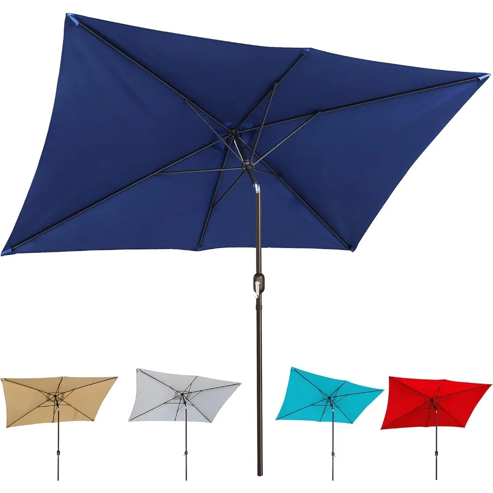 Blissn-Guarda-chuva retangular do pátio, guarda-chuva de mesa do mercado ao ar livre, botão, inclinação e manivela, azul marinho, 10"